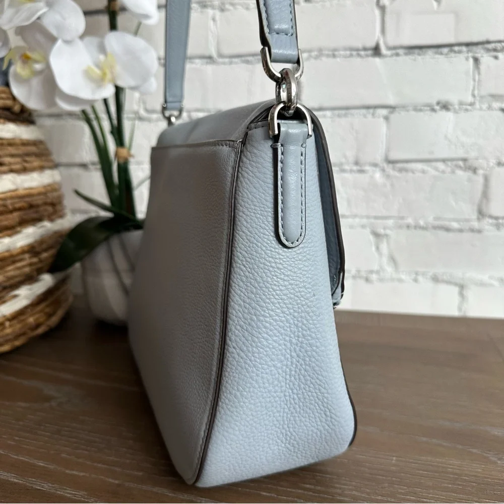 EUC $359 Kate Spade Jackson Medium Flap Shoulder Bag (Frosted Blue with Silver) - Picture 3 of 13